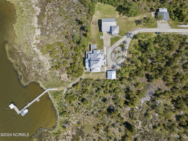 aerial view featuring a water view