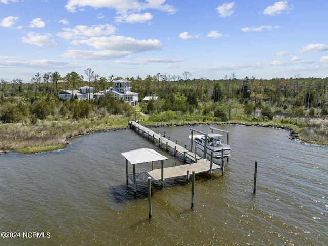 view of dock with a water view