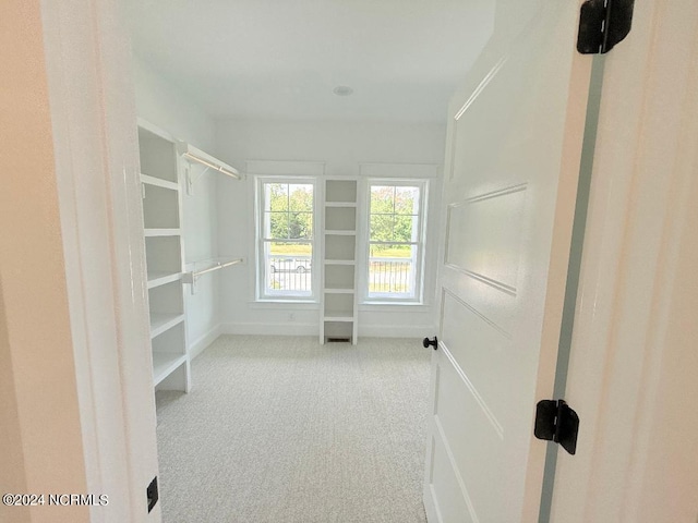 spacious closet with light colored carpet