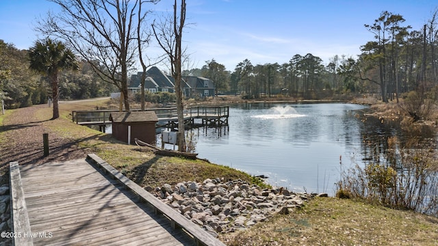 dock area with a water view