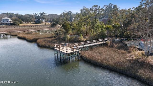 dock area featuring a water view