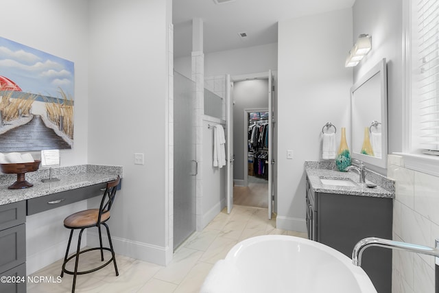 bathroom with vanity and plus walk in shower