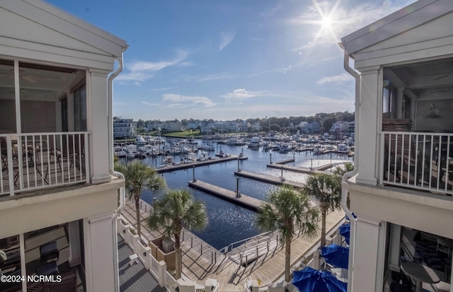 water view with a boat dock