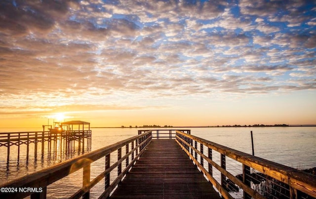 view of dock with a water view