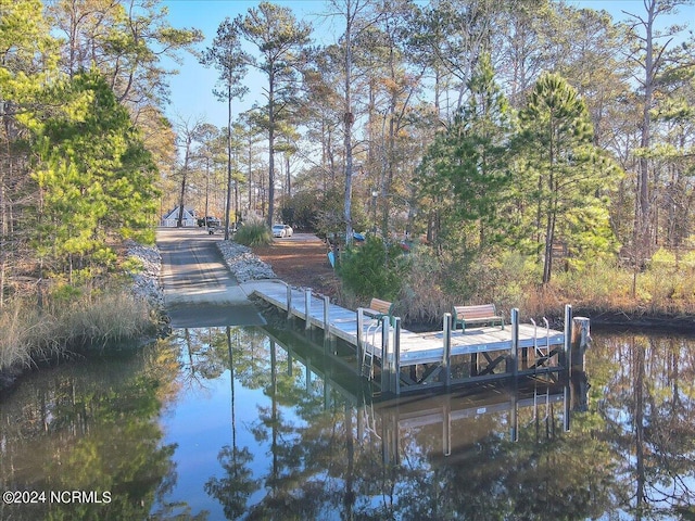 view of dock featuring a water view