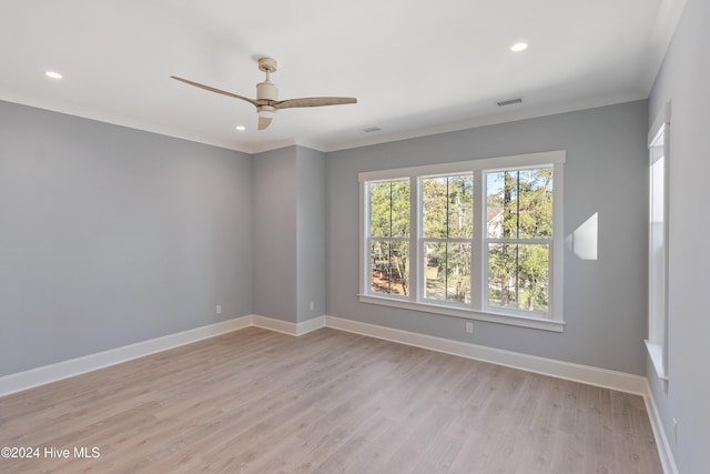 3617 Barnesmore Dr, Castle Hayne, NC 28429 - spare room featuring light wood finished floors, recessed lighting, baseboards, a ceiling fan, and ornamental molding