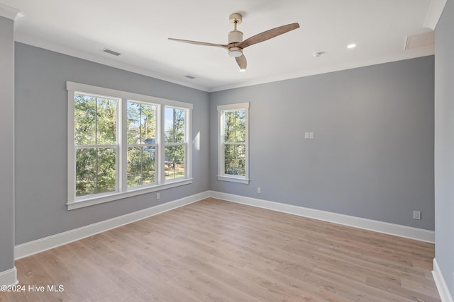 3617 Barnesmore Dr, Castle Hayne, NC 28429 - empty room featuring ceiling fan, light wood-type flooring, baseboards, recessed lighting, and a smoke detector