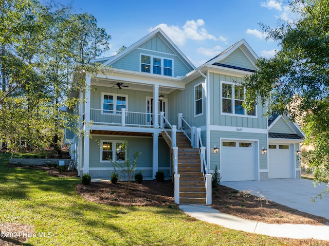 view of front facade featuring a front lawn and covered porch