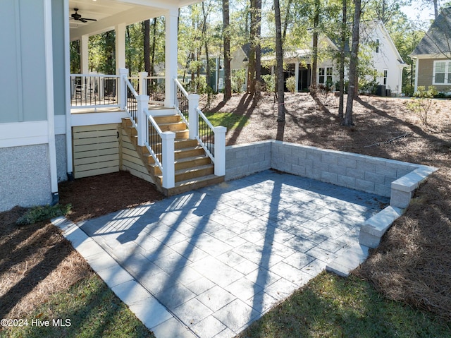 3617 Barnesmore Dr, Castle Hayne, NC 28429 - porch with a ceiling fan and a patio area