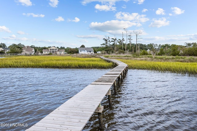 dock area with a water view