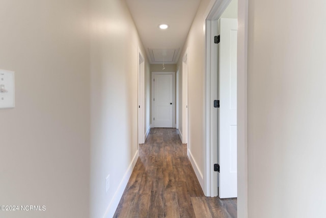 hallway featuring dark wood-type flooring