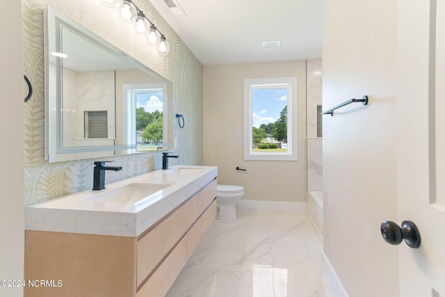 bathroom featuring vanity, toilet, and a wealth of natural light