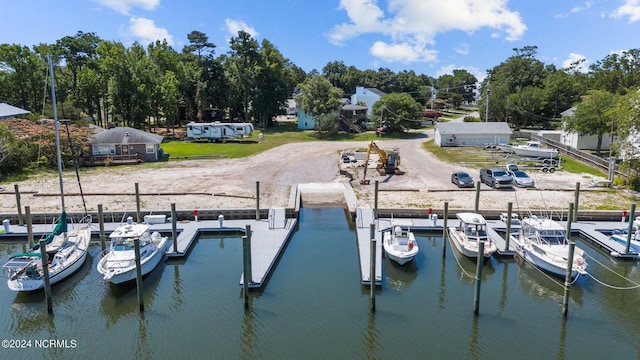 dock area with a water view