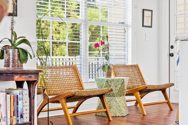 sitting room featuring hardwood / wood-style flooring and a wealth of natural light