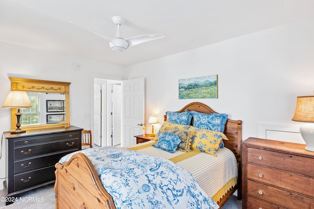 bedroom featuring carpet floors and ceiling fan