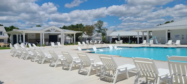 view of swimming pool with a patio