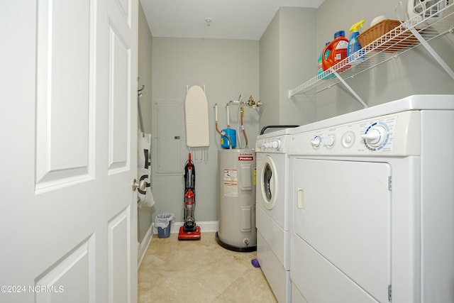 laundry room featuring washing machine and clothes dryer and electric water heater