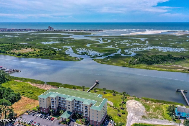 aerial view with a water view