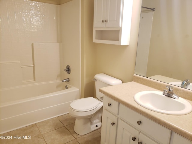 full bathroom featuring tile patterned flooring, vanity, toilet, and tub / shower combination