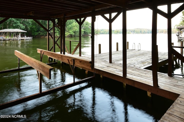 dock area with a water view