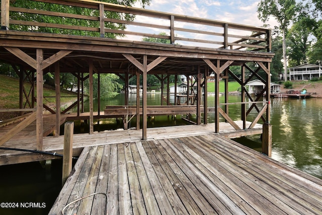 dock area featuring a water view