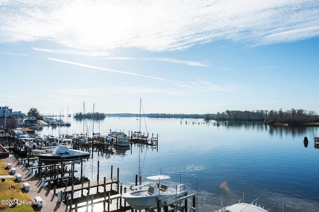 dock area featuring a water view and boat lift