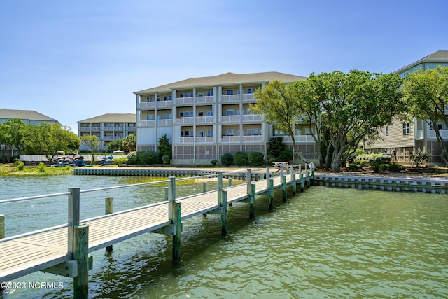 dock area with a water view