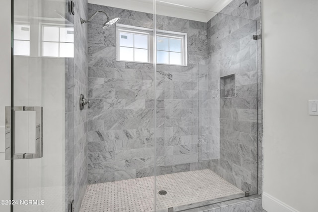 bathroom with a shower stall