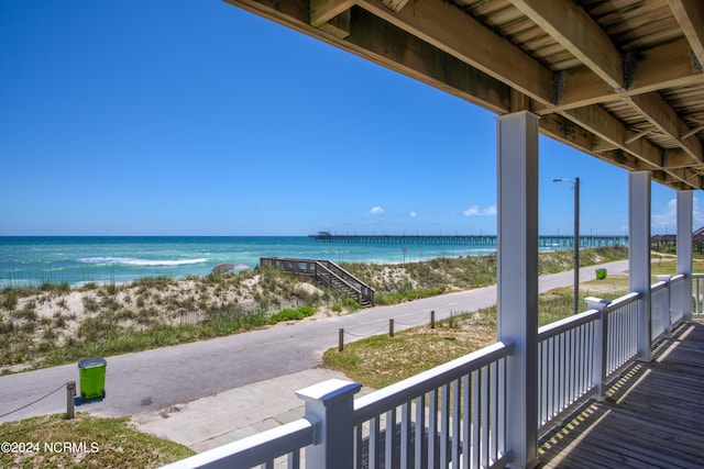 exterior space featuring a beach view