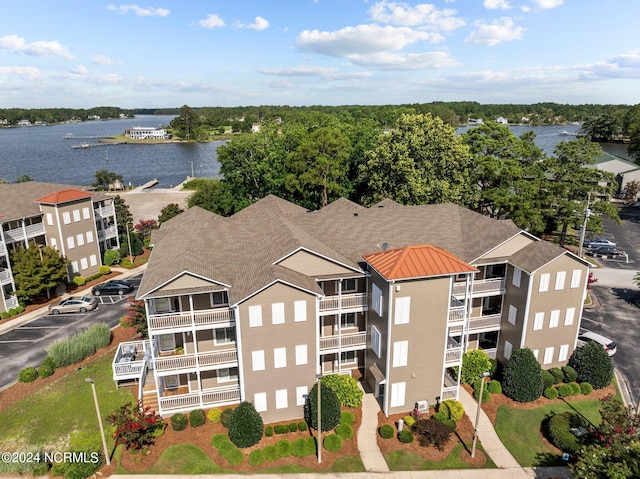 aerial view with a water view