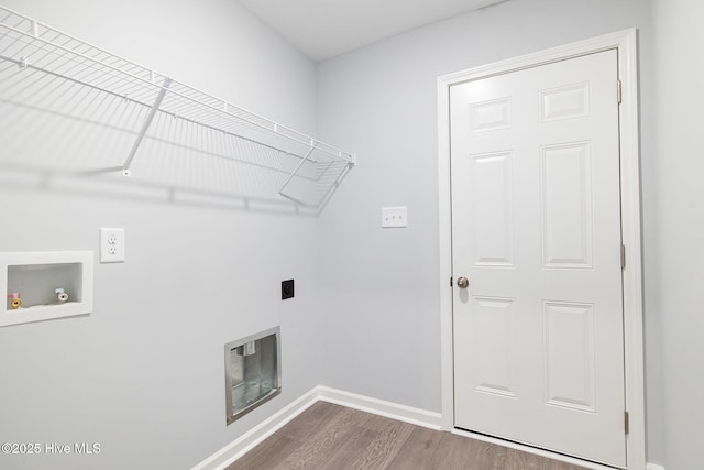 laundry area with hookup for a washing machine, hookup for an electric dryer, and hardwood / wood-style flooring