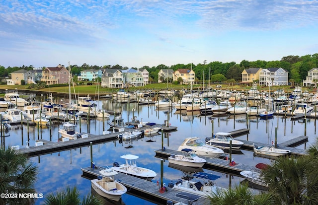dock area featuring a water view