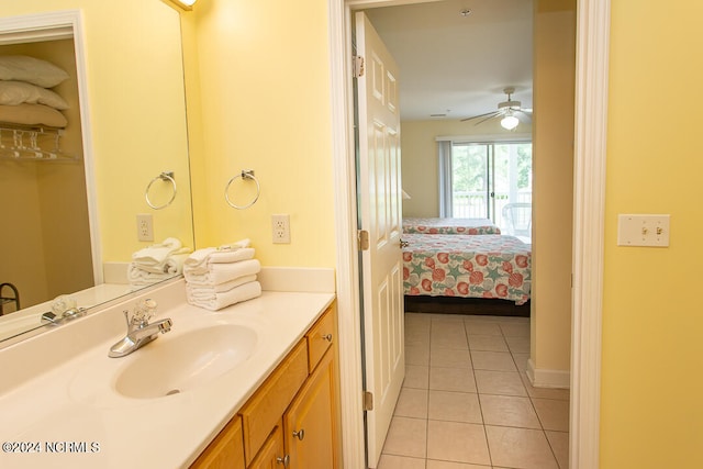 bathroom with vanity, tile patterned floors, and ceiling fan