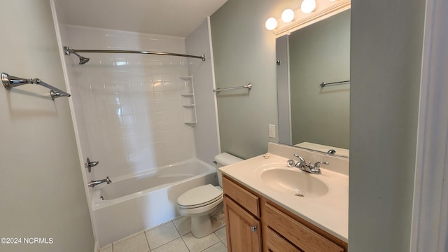 full bathroom featuring tile patterned flooring, bathtub / shower combination, vanity, and toilet