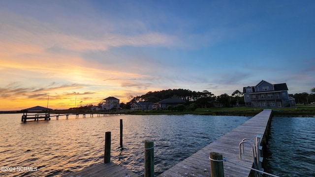 view of dock with a water view