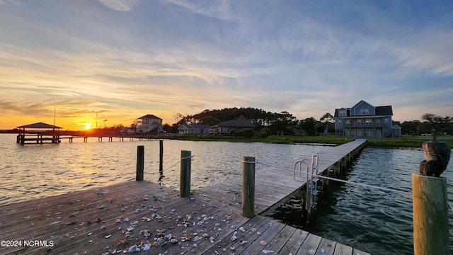 dock area with a water view