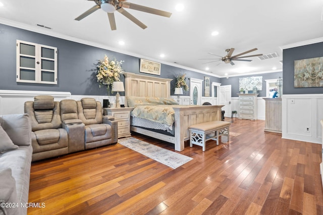 1491 Lanvale Rd NE, Leland, NC 28451 - bedroom featuring recessed lighting, wood-type flooring, visible vents, and crown molding