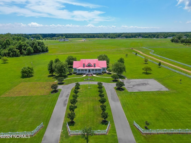 birds eye view of property featuring a rural view