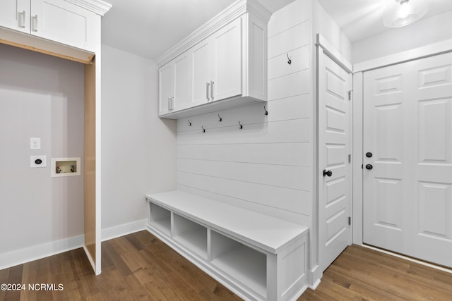 mudroom featuring dark wood-type flooring