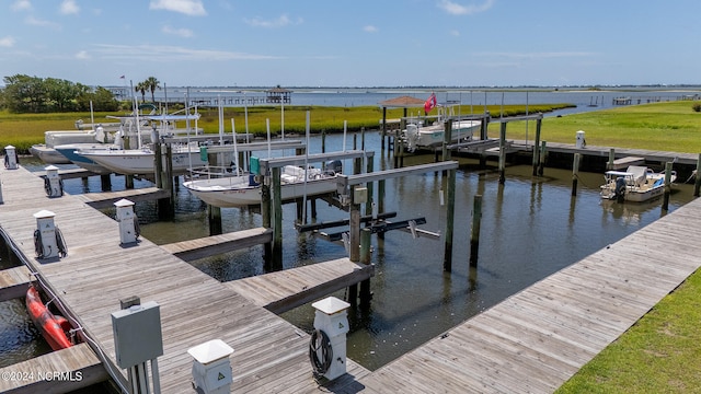 dock area with a water view