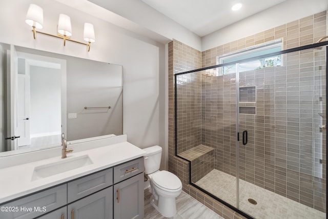 2597 Alvernia Dr, Castle Hayne, NC 28429 - bathroom with vanity, a shower stall, and recessed lighting
