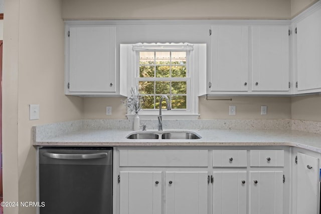 kitchen featuring sink, white cabinets, and dishwasher