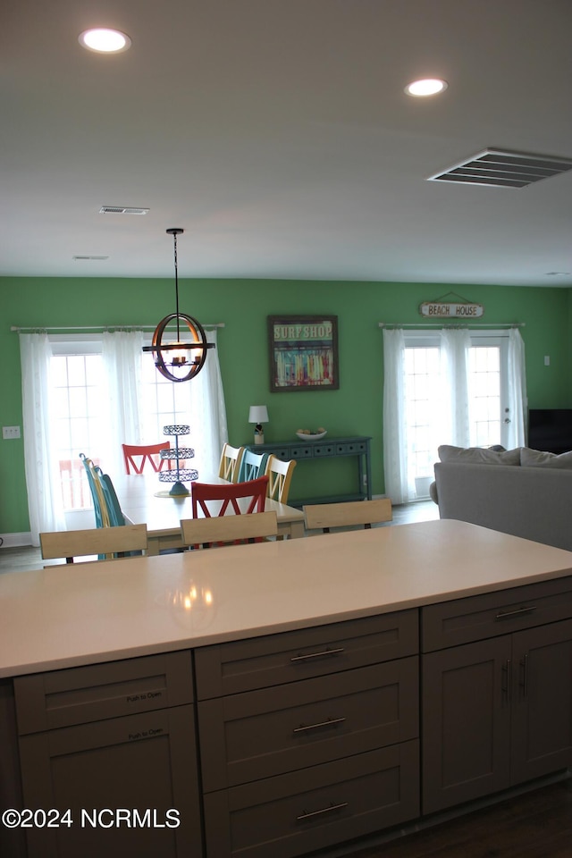 kitchen with hanging light fixtures