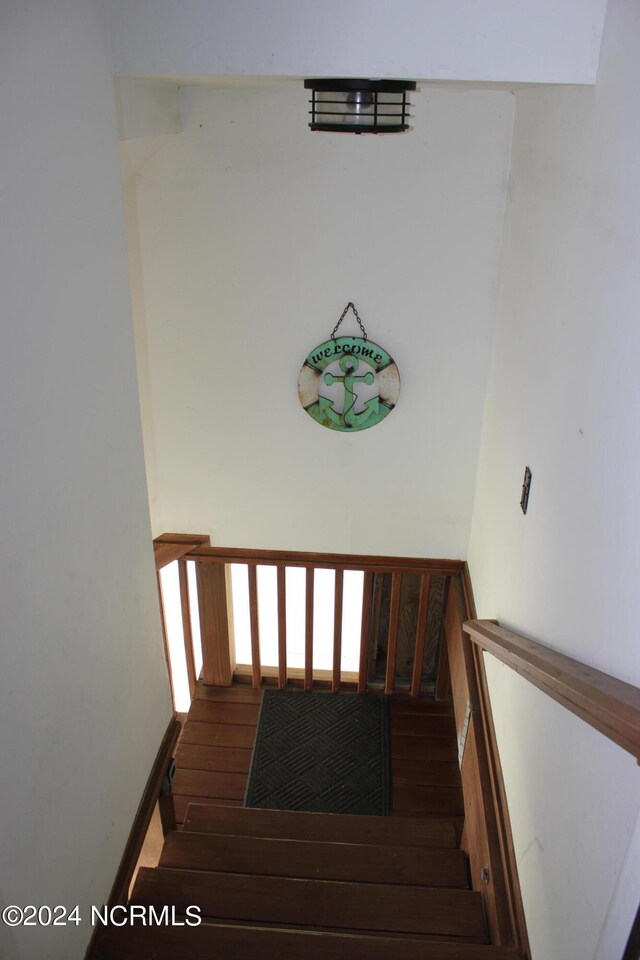 staircase featuring wood-type flooring