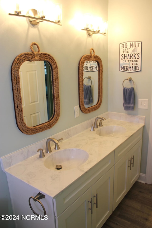 bathroom featuring dual vanity and wood-type flooring