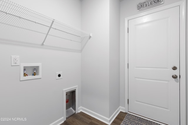 laundry area with laundry area, baseboards, dark wood-type flooring, washer hookup, and electric dryer hookup