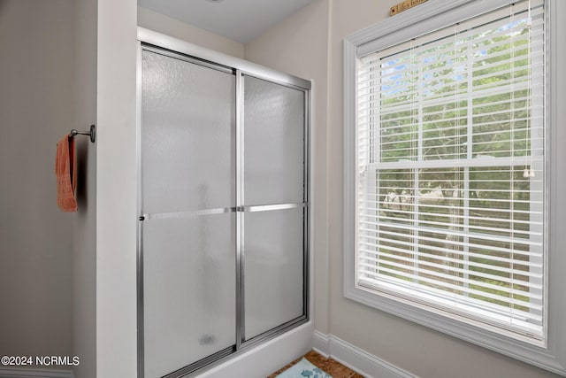 bathroom featuring plenty of natural light and walk in shower