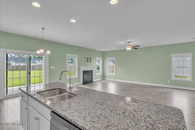 kitchen with sink, light hardwood / wood-style flooring, and white cabinetry