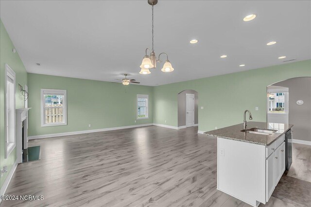 kitchen with white cabinetry, light hardwood / wood-style flooring, a wealth of natural light, and sink