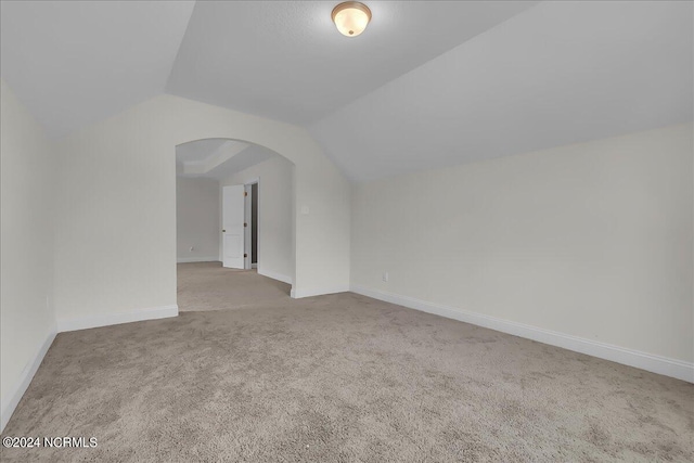 additional living space featuring lofted ceiling and carpet flooring